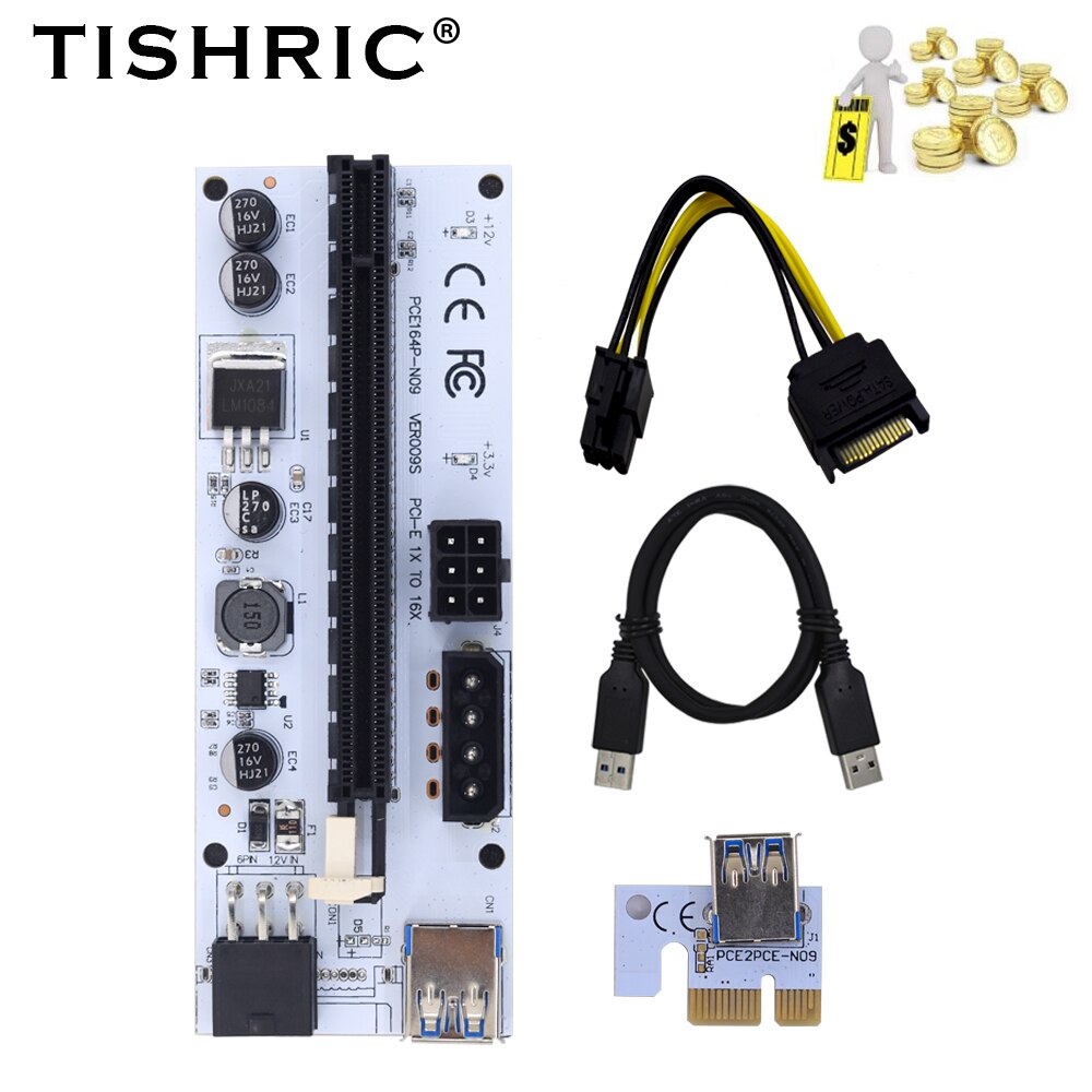 TISHRIC PCI-E  009S ī PCIE PCI E X16 PCI Express 6Pin 1X USB3.0 ̺ ͽٴ ( ) ETH BTC  ( ī )